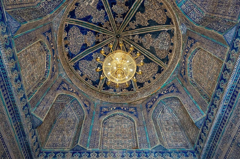 Ornate ceiling at Mausoleum of Makhmud Pakhlavan