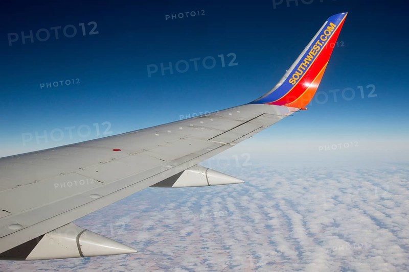 A Southwest Airlines plane flies above Nebraska