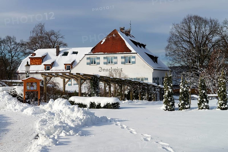 The Inselwirt Hotel and Guesthouse in winter