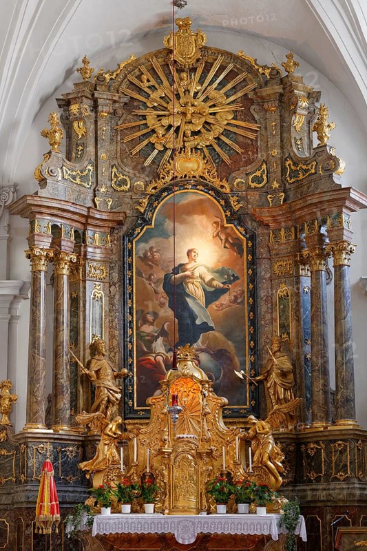 High altar with painting ""Immaculate Conception"" pilgrimage church Basilica Maria Loretto