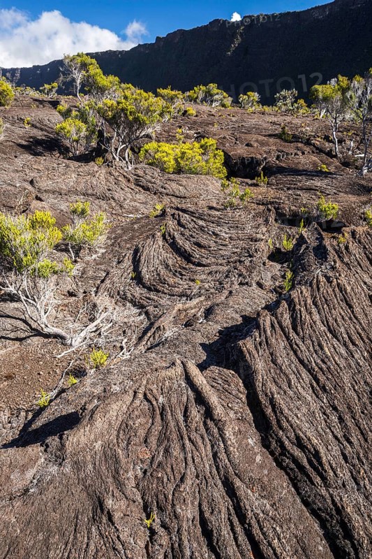 Solidified lava in the crater of the Piton de la Fournaise volcano