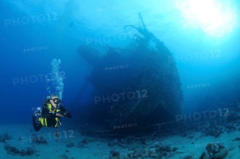 Diver looking at Giannis D shipwreck