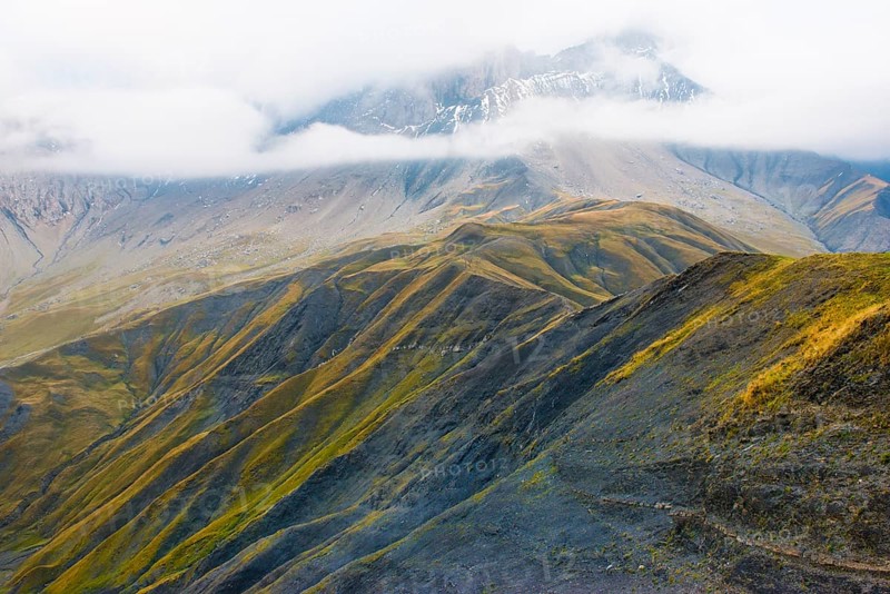 Pelvoux landscape with fog and clouds