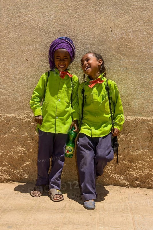 School girls wearing school uniforms