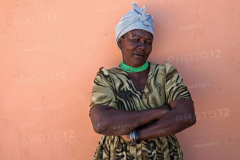 Namibian woman wearing a headscarf near Spitzkoppe