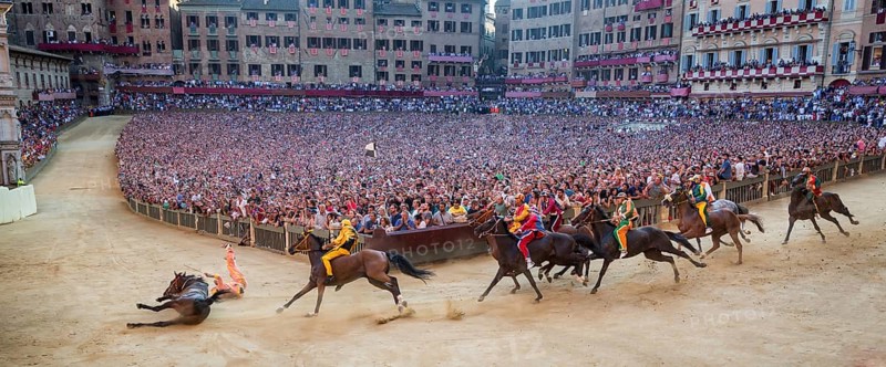 The Palio di Siena horse race on Piazza del Campo