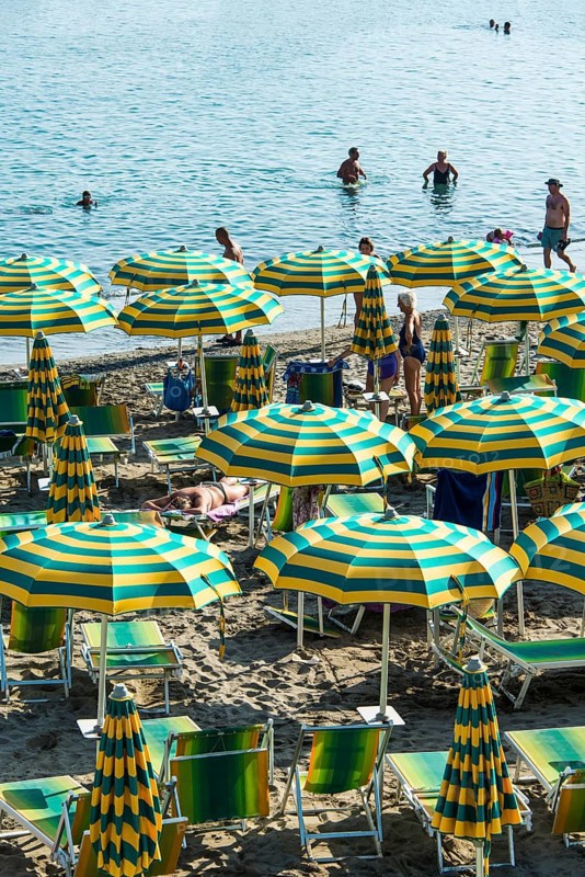 Rows of parasols on the beach
