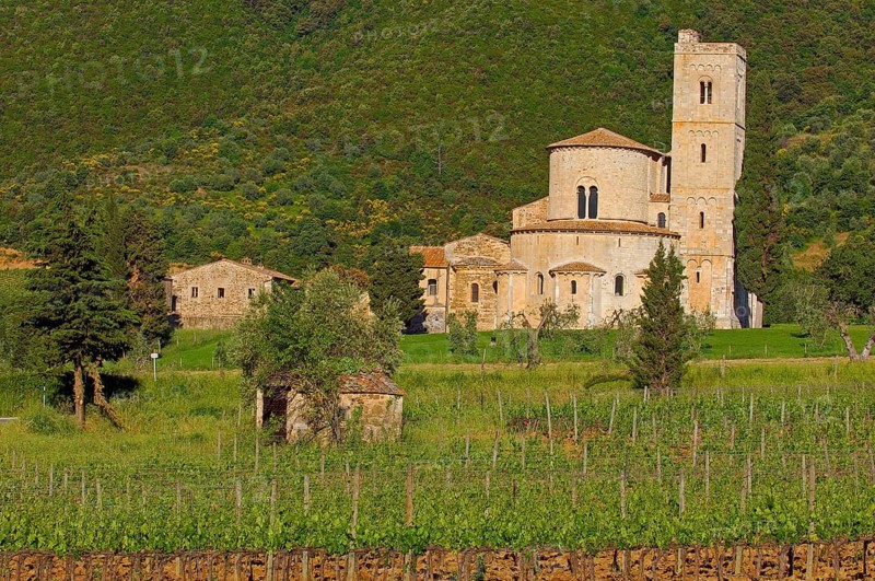 Abbey of Sant'Antimo in the Tuscan landscape