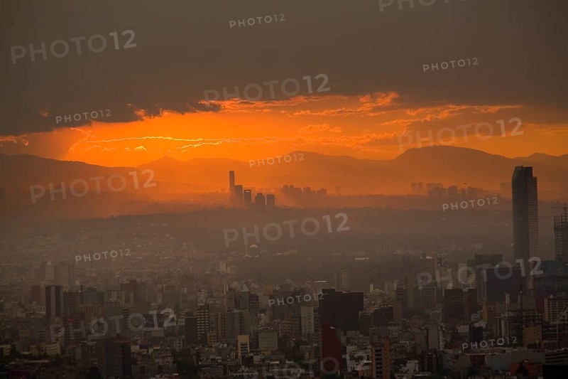 View across of the city at sunset