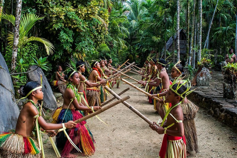 Stick dance performed by the tribal people of Yap Island
