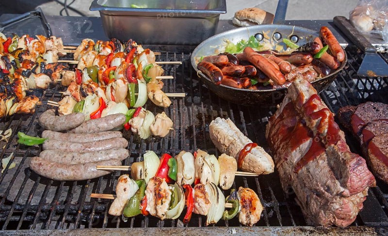 Food on the grill outside Mario's Restaurant