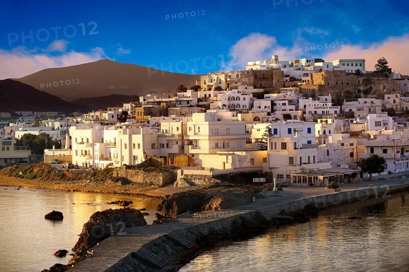 Harbour view of Naxos town in the evening light