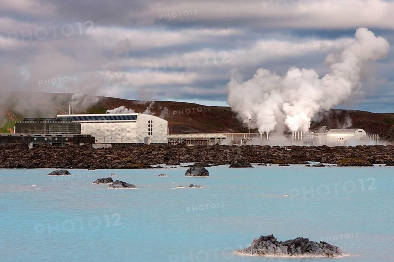 Blue Lagoon near Grindavik with the Svartsengi geothermal power plant