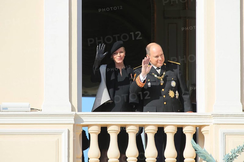 Princess Charlene and Prince Albert II. of Monaco at the Prince's Palace on Fete du Prince national holiday