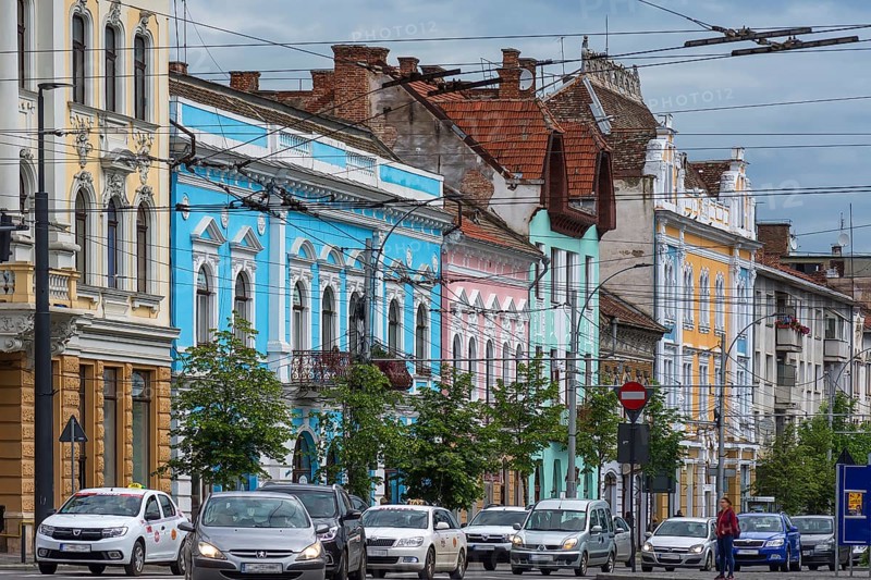 Colourfully restored house facades from the 19th century in the historic old town