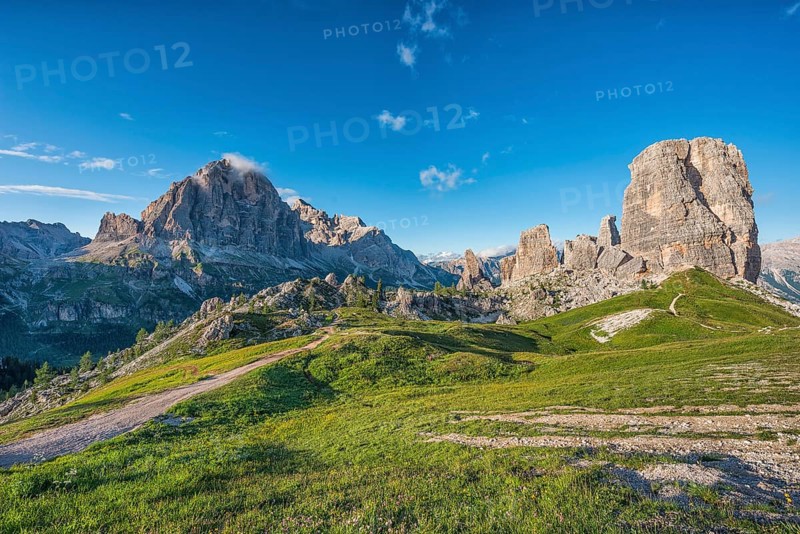 Cinque Torri and Monte Averau with blue sky