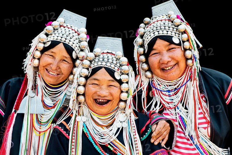 Akha hill tribe women in traditional dress