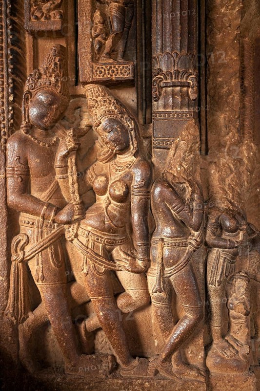 Hindu statues from the time of the Chalukya Empire in a temple at Aihole