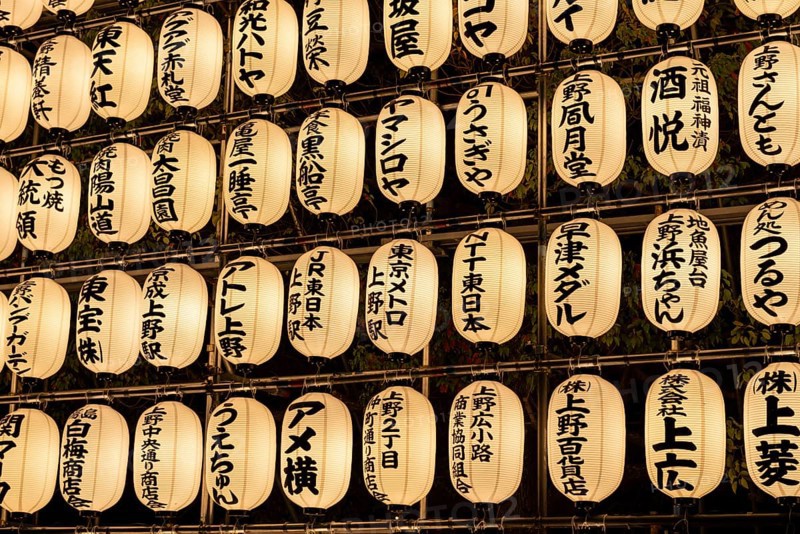 Paper lanterns with Japanese characters