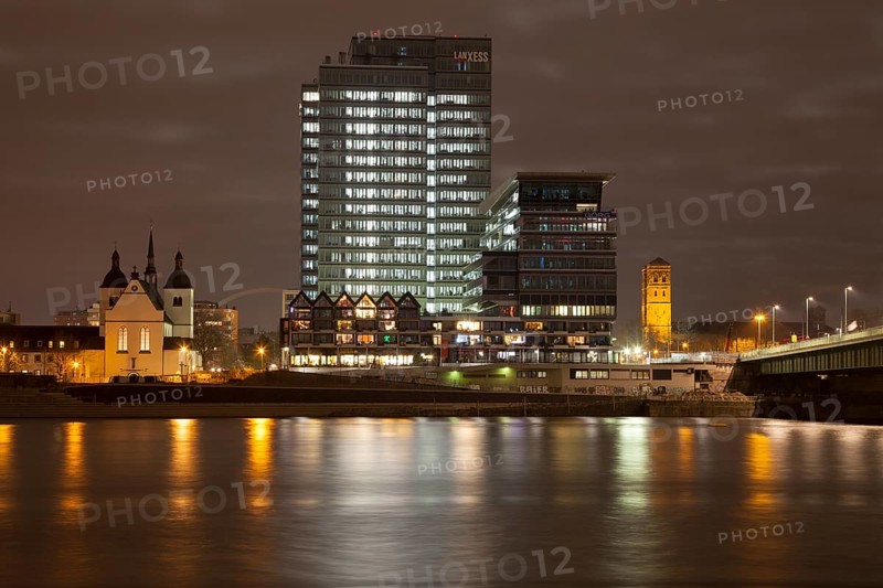 Rhine with Church St. Heribert and Lanxess Tower