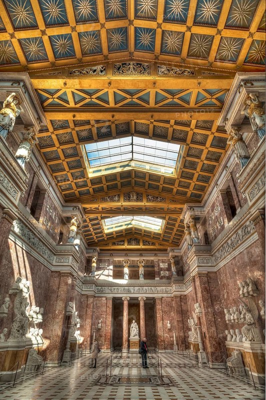 Walhalla Temple interior view to the loft with the caryatids and the busts