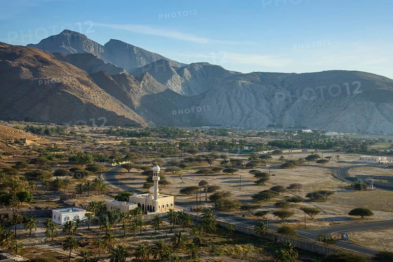 Overlooking the town with a mosque at the front