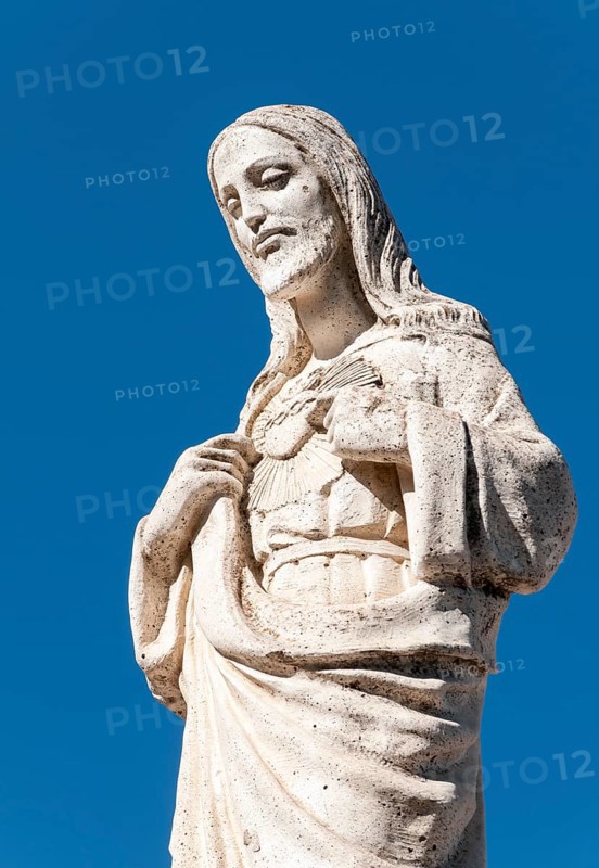 White Statue of Jesus Christ outside the Chapel of Virgen de la Pena