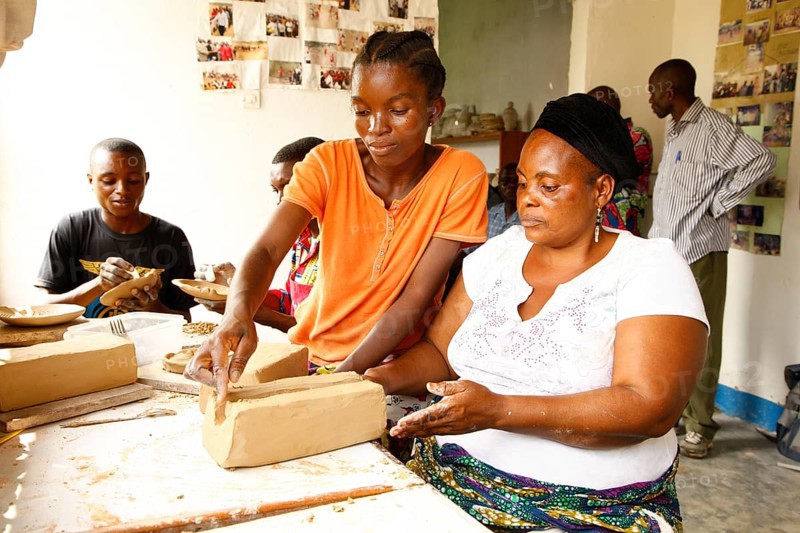 Women doing pottery