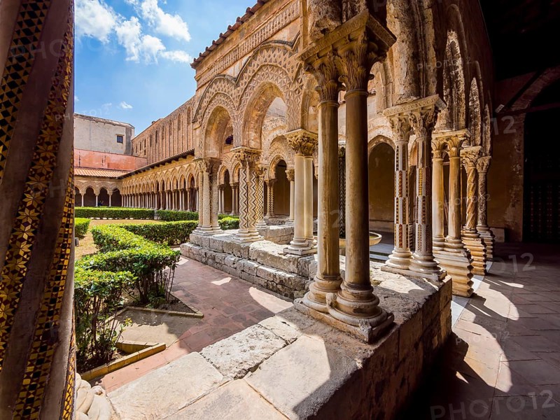 Cloister with ornate pillars