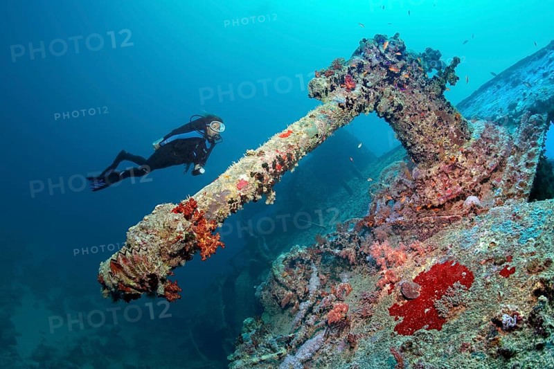Diver looking at a heavy machine gun