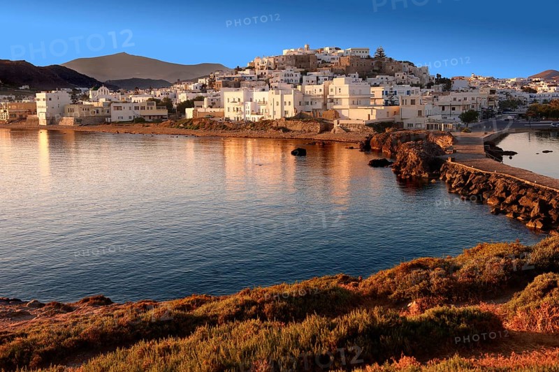 Harbour view of Naxos town in the evening light