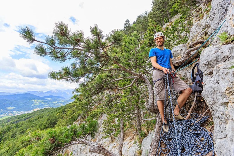 Climber on the Eichertsteig via ferrata