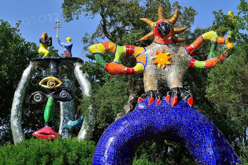 Colorful sculptures in the Giardino dei Tarocchi or Garden of the Tarot