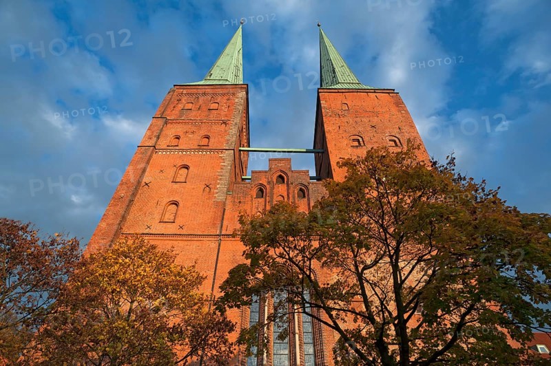 West towers of Lubeck Cathedral in the evening light