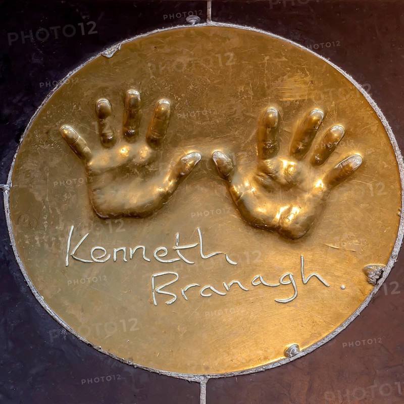 Handprints of British actor Kenneth Branagh on the floor in front of a London cinema