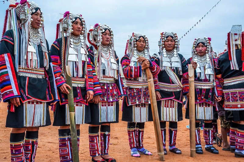 Traditionally dressed women from the Akha people