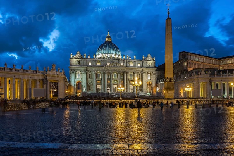 St. Peter's Square with St. Peter's Basilica and obelisk at night