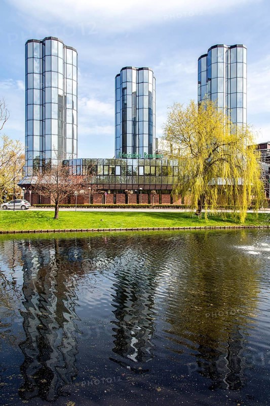 Mirrored glass towers