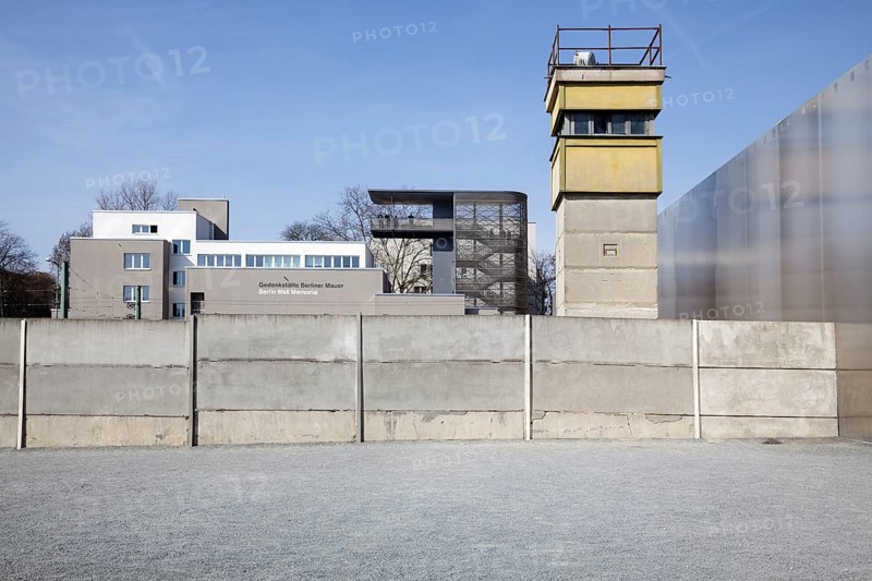 Berlin Wall memorial center with former guard tower and modern viewing platform