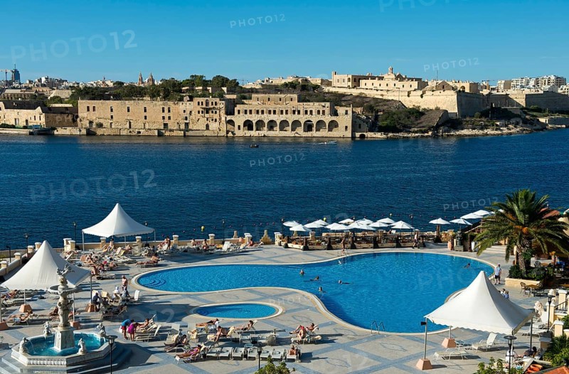 View from the pool area of the Grand Hotel Excelsior Malta of Marsamxett Harbour
