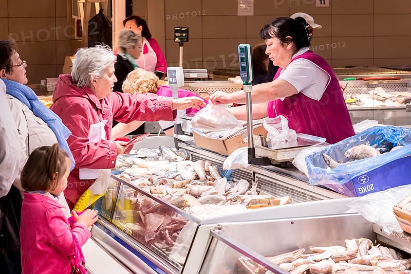 Fishmonger's stall in the market hall