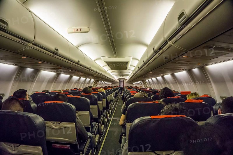 Commercial airliner interior economy class cabin