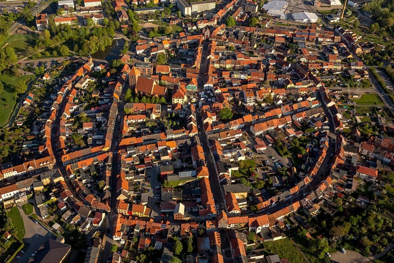 City walls and a circular town layout of the historic city of Teterow