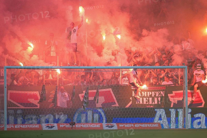 Fans of SK Rapid celebrate the last game at Gerhard Hanappi Stadium before its demolition