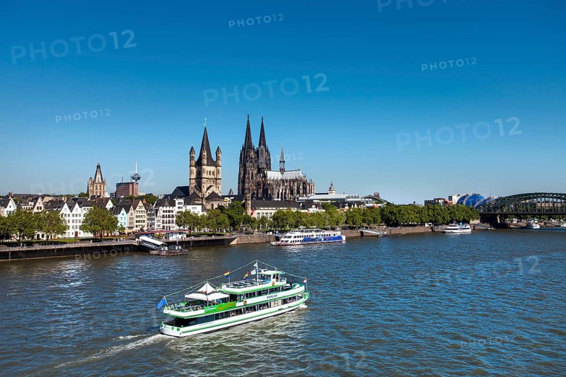 The Rhine with the historic centre and Cologne Cathedral