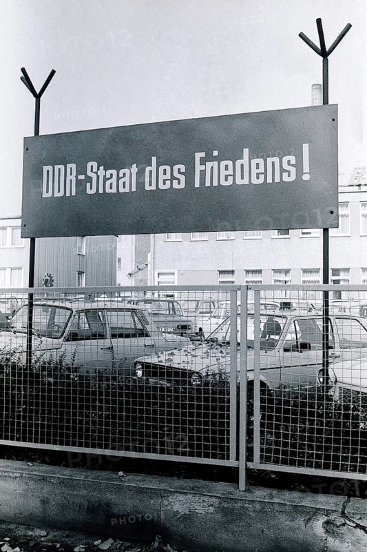 Agitation board at a parking lot in the Josef-Orlopp-Strasse