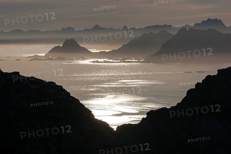 View from Glomtinden mountain over the Henningsvaersund on the Vestvagoy island
