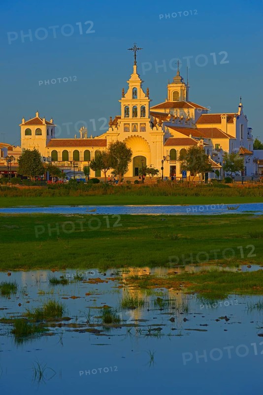 El Rocio village and Ermita del Rocio hermitage in morning light
