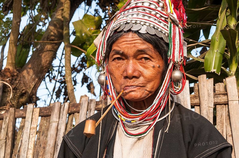 Traditionally dressed elderly woman from the Akha people