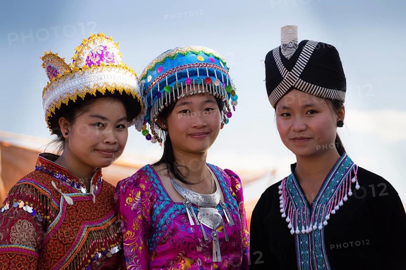 Girls dressed in traditional Hmong costumes